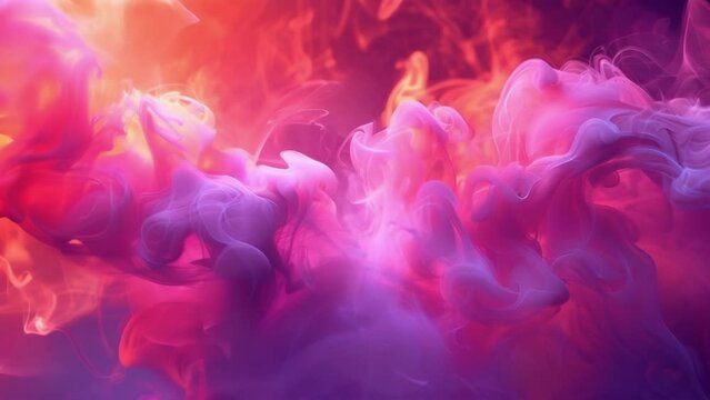 Waves of electric pink and orange smoke collide in a stunning display of movement and energy in this image.