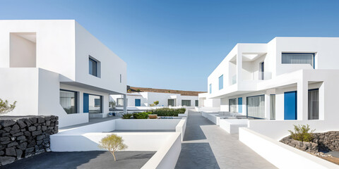 Fototapeta premium Modern cubic architecture with blue accents
