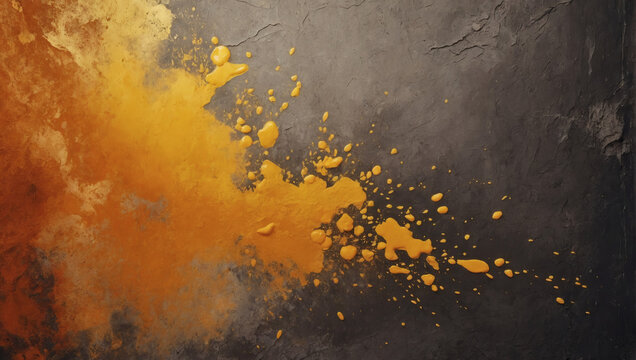 Sunny saffron gold honey amber abstract background for design. Color gradient. Painted old concrete wall with plaster. Bright. Colorful.