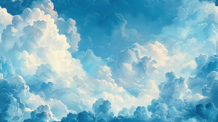 Seamless sky with drifting clouds, painted in soft, soothing strokes - obrazy, fototapety, plakaty