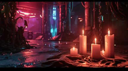 Dim artificial light reminiscent of a dystopian science fiction novel