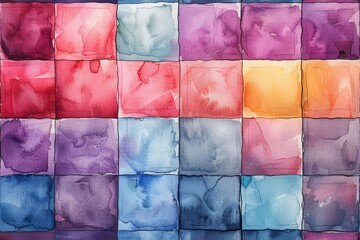 Gently fading watercolor squares, arranged in a seamless pattern - obrazy, fototapety, plakaty