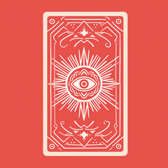 arrière d'une carte de tarot de Marseille, jeu de carte divinatoire pour cartomancienne ou diseuse de bonne aventure, illustration blanche et rouge, sur un fond rouge  - obrazy, fototapety, plakaty
