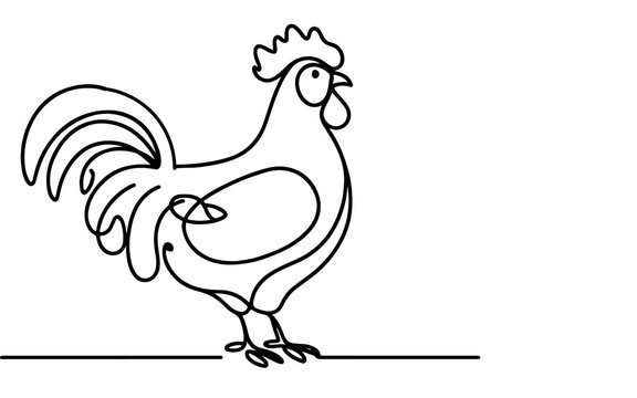 recommend clip art: Continuous one line drawing chicken or hen outline doodle linear vector on white background
