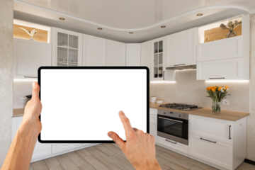  interior layout plan on tablet computer