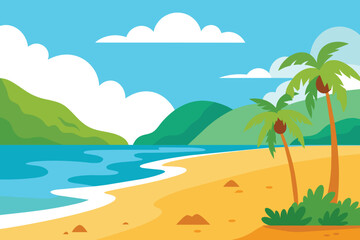 Fototapeta na wymiar Beach Landscape at Summer Scenery vector design
