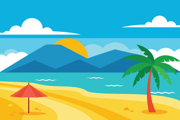 Fototapeta na wymiar Beach Landscape at Summer Scenery vector design