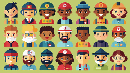 Set Of Colorful Diverse Fire Fighter Icons, Multicultural Fire Fighter