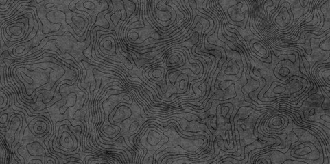 Contour topo map in black grunge texture, Black and white wave topographic map, Topography and geography map grid abstract vector background, Geographic mountain relief. - obrazy, fototapety, plakaty