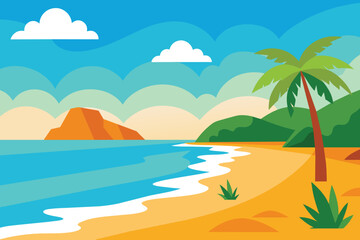 Fototapeta na wymiar Beach Landscape at Summer Scenery vector design