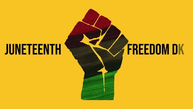 Juneteenth flag under Black Power hand plus lettering
