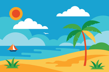 Fototapeta na wymiar Beach Landscape at Summer Scenery vector design