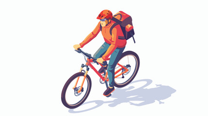 Isometric cyclist icon man travelling by bike with background