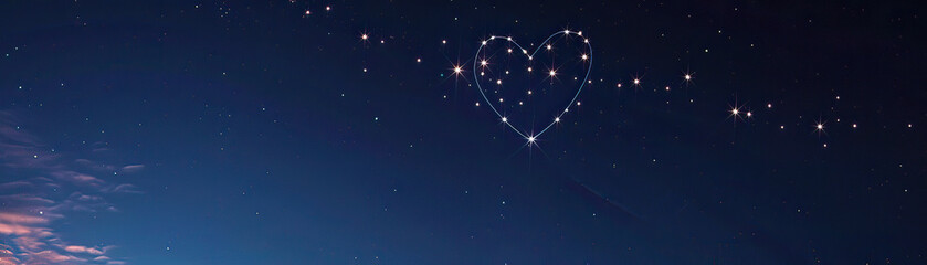 Heart-shaped constellation stars in the night sky, 3D render, celestial romance