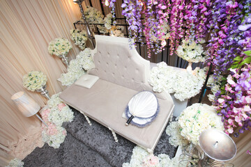 Luxury Wedding Arch with floral decorations. Wedding stage decor.