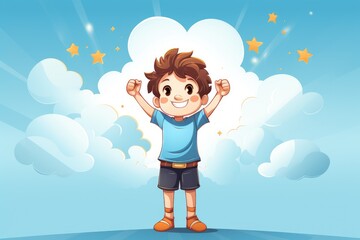 happy proud little boy cartoon illustration - obrazy, fototapety, plakaty