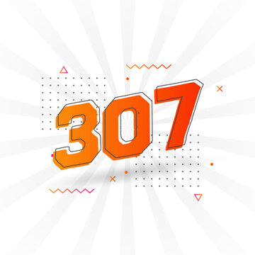 307 number vector font alphabet. Number 307 with decorative element stock vector