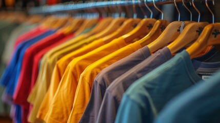 Obraz premium men's t-shirts on a rack, colorful colors, round neck, short sleeves