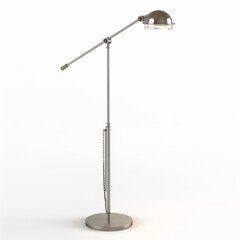 3D Render of a contemporary floor lamp with a metal frame and a woven rattan shade, on isolated white background, Generative AI
