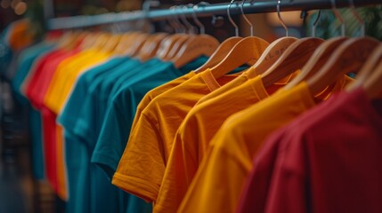 Obraz premium men's t-shirts on a rack, colorful colors, round neck, short sleeves