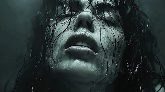 woman crying with no eyes, indescribable pain, emotional torment,generative ai