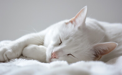Peaceful Slumber: White Cat in Repose