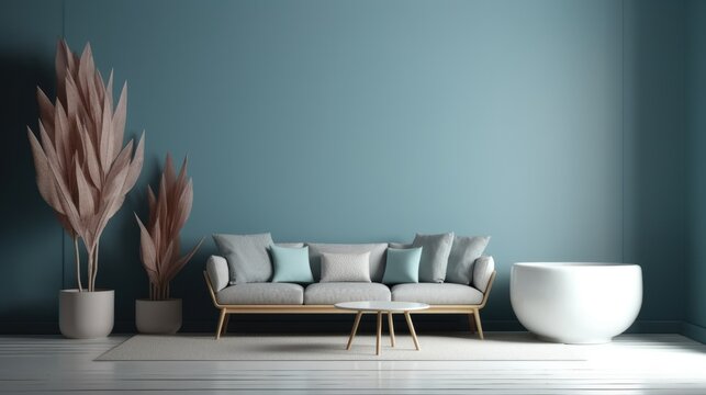 Minimal Interior Design Background. Stylish Living Room. Generative AI.