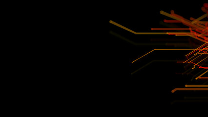 Futuristic Neon Lines form a Technical Grid. Orange and Yellow Computing Concept with copy-space.