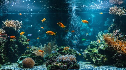 Fototapeta na wymiar Diverse Species Fill Large Aquarium