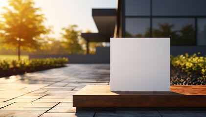 House for sale concept. Mockup blank template billboard copy space near house. Real estate market. House hunting and home purchase. Property investment. Budget-friendly practical homes. Banner