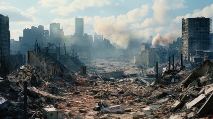 The ruins of cities destroyed after the war - obrazy, fototapety, plakaty