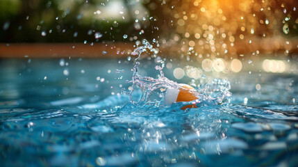Water splashing around a poolside toy, creating ripples in the clear water.