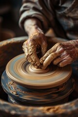 A man is making pottery in a studio
