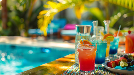 An eye-catching drink beside the pool that adds a festive vibe to waterside activities.