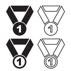 Vector medal with ribbon outline icon. First place sign. Achievement symbol. Award concept. Simple flat design.