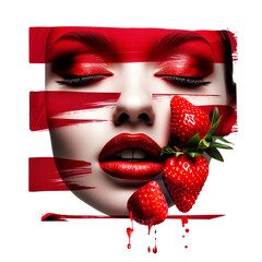 Close-up portrait of a beautiful woman with creative make-up and strawberries
