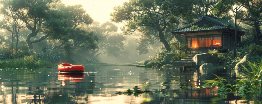 A serene and tranquil depiction of a normal, everyday scene with a unique twist.