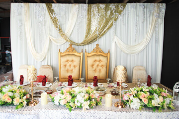 Wedding catering decor. Wedding setup. Close up and selective focus image.