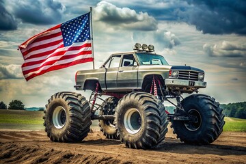 Monster Truck 4th of July Vintage American Flag, © Artisticeyes