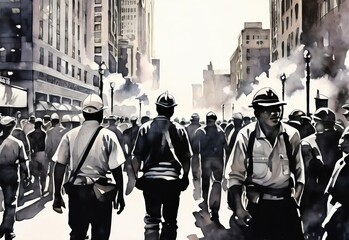  Labour Day watercolor, Group of workman in watercolor style - obrazy, fototapety, plakaty