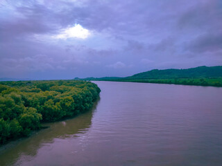 Beautiful scenery of the river in the rainy season