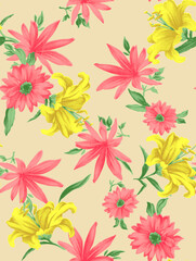 Fototapeta na wymiar Floral Seamless Digital Pattern Design And Backgrounds