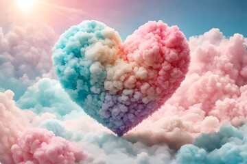 Sculpted Cotton Candy Heart with Pastel Gradient - obrazy, fototapety, plakaty