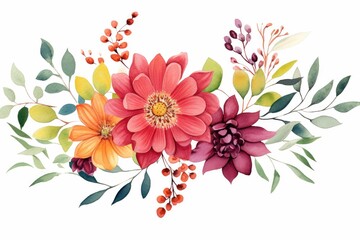 watercolor of zinnia clipart in bold and vibrant colors. flowers frame, botanical border, An illustration for printing design, textile, scrapbooking. Isolated on white background. - obrazy, fototapety, plakaty