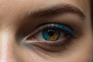 Obraz premium A woman's eye with blue and brown eyelashes