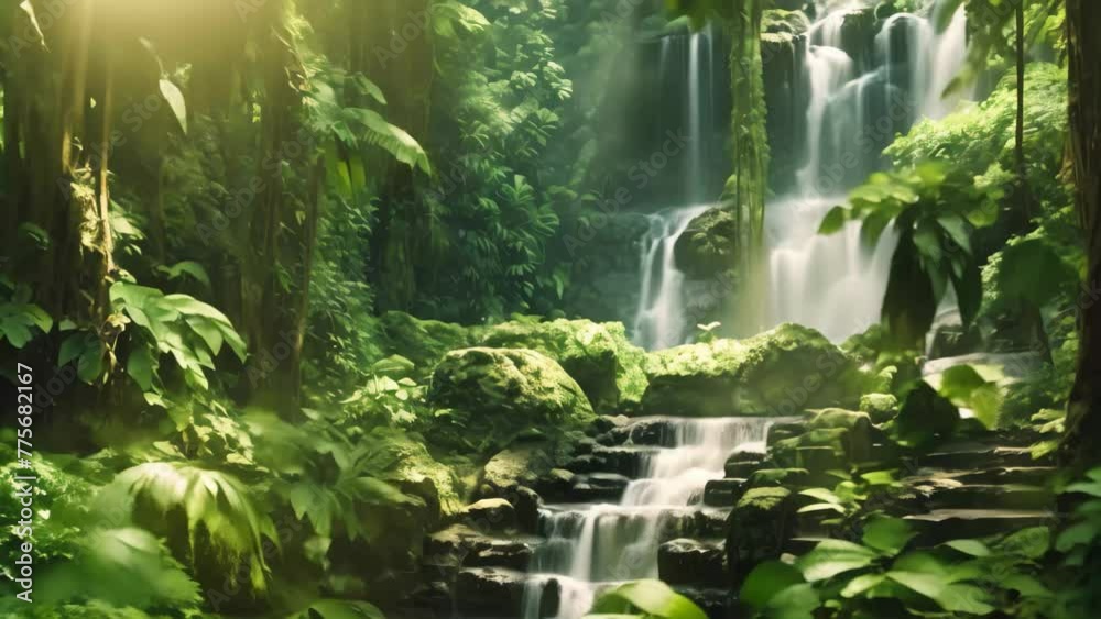 Canvas Prints waterfall in the jungle of bali island, indonesia. toned, a cascading waterfall inside a hidden rain