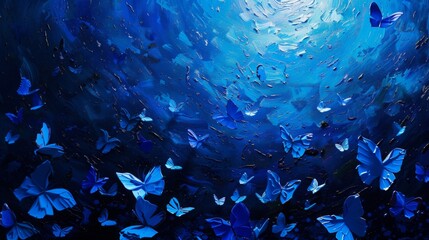 Fototapeta na wymiar minimalist starry night in a completely blue and vibrant universe with blue butterflies