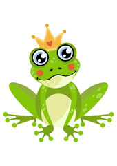 Cute king frog sitting with crown