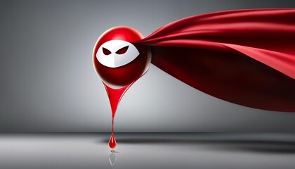 Card for Donor's Day depicting the donor as a super hero. Blood drop symbol with red cloak