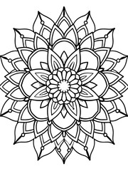 flower mandala design for coloring book page on white Background